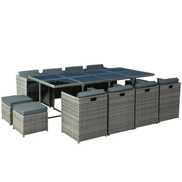 Gardeon Outdoor Dining Set 13 Piece Wicker Table Chairs Setting Grey - RnR Galore