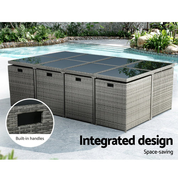 Gardeon Outdoor Dining Set 13 Piece Wicker Table Chairs Setting Grey - RnR Galore
