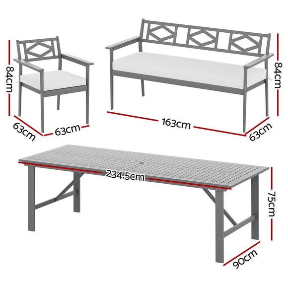 Gardeon Outdoor Dining Set 5 Piece Wooden Table Chairs Setting Grey - RnR Galore