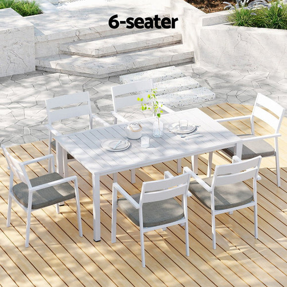Gardeon Outdoor Dining Set 7 Piece Aluminum Table Chairs Setting White - RnR Galore