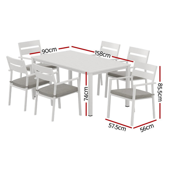 Gardeon Outdoor Dining Set 7 Piece Aluminum Table Chairs Setting White - RnR Galore
