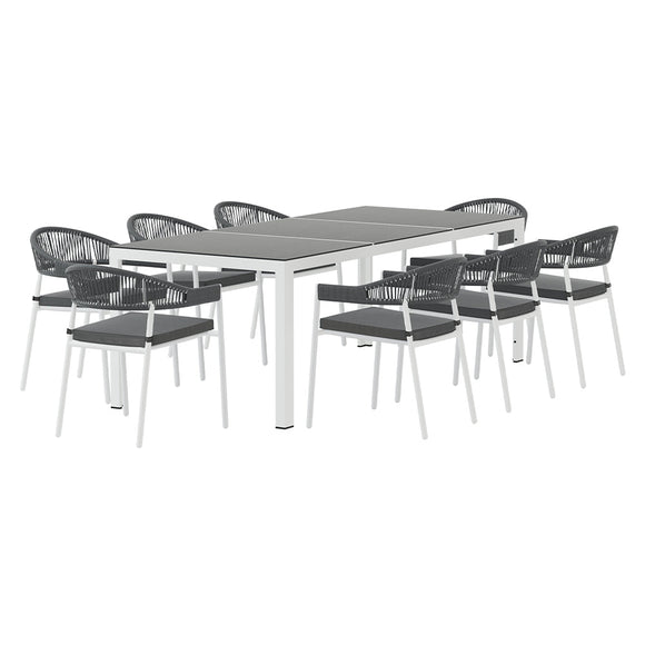 Gardeon Outdoor Dining Set 9 Piece Steel Table Chairs Setting White - RnR Galore