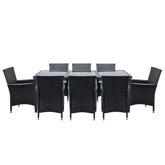 Gardeon Outdoor Dining Set 9 Piece Wicker Lounge Setting Black - RnR Galore