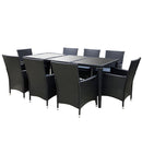 Gardeon Outdoor Dining Set 9 Piece Wicker Lounge Setting Black - RnR Galore