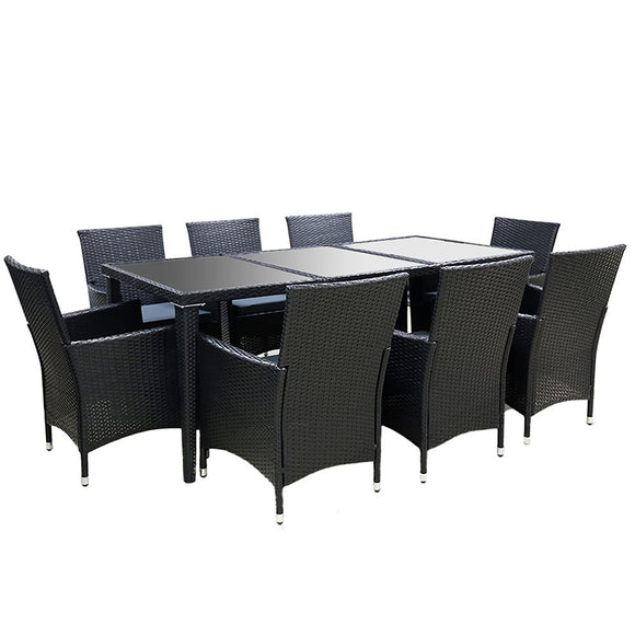 Gardeon Outdoor Dining Set 9 Piece Wicker Lounge Setting Black - RnR Galore