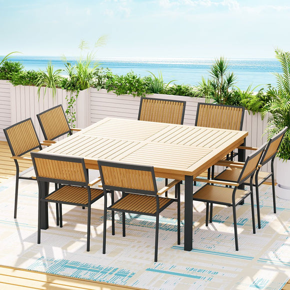 Gardeon Outdoor Dining Set 9 Piece Wooden Table Chairs Setting - RnR Galore