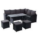 Gardeon Outdoor Dining Set Sofa Lounge Setting Chairs Table Ottoman Black Cover - RnR Galore