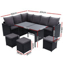 Gardeon Outdoor Dining Set Sofa Lounge Setting Chairs Table Ottoman Black Cover - RnR Galore