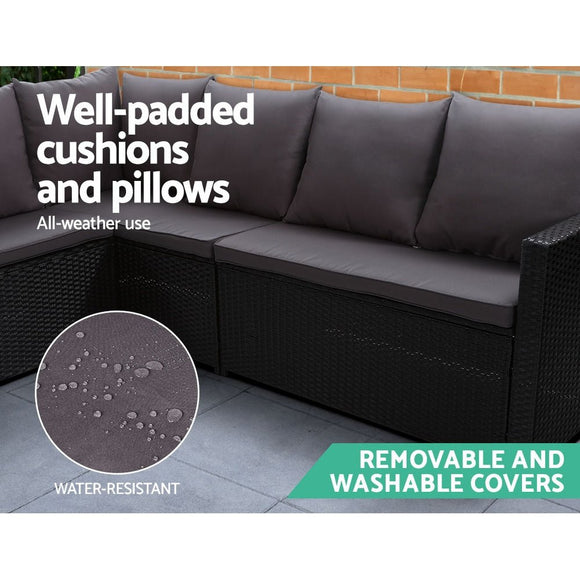 Gardeon Outdoor Dining Set Sofa Lounge Setting Chairs Table Ottoman Black Cover - RnR Galore