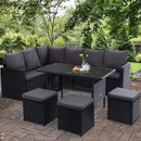 Gardeon Outdoor Dining Set Sofa Lounge Setting Chairs Table Ottoman Black Cover - RnR Galore