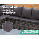 Gardeon Outdoor Dining Set Sofa Lounge Setting Chairs Table Ottoman Grey Cover - RnR Galore