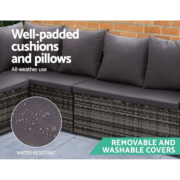 Gardeon Outdoor Dining Set Sofa Lounge Setting Chairs Table Ottoman Grey Cover - RnR Galore