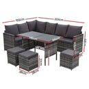 Gardeon Outdoor Dining Set Sofa Lounge Setting Chairs Table Ottoman Grey Cover - RnR Galore