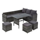 Gardeon Outdoor Dining Set Sofa Lounge Setting Chairs Table Ottoman Grey Cover - RnR Galore
