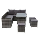 Gardeon Outdoor Dining Set Sofa Lounge Setting Chairs Table Ottoman Grey Cover - RnR Galore