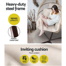 Gardeon Outdoor Egg Swing Chair Hanging Chair Wicker Rope Pod Stand Cushion Latte - RnR Galore