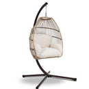 Gardeon Outdoor Egg Swing Chair Hanging Chair Wicker Rope Pod Stand Cushion Latte - RnR Galore