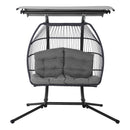 Gardeon Outdoor Egg Swing Chair Wicker Furniture Pod Stand Canopy 2 Seater Grey - RnR Galore