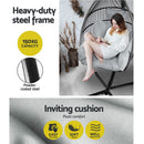 Gardeon Outdoor Egg Swing Chair Wicker Rope Furniture Pod Stand Cushion Grey - RnR Galore