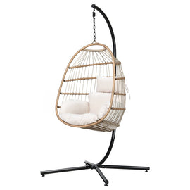 Gardeon Outdoor Egg Swing Chair Wicker Rope Furniture Pod Stand Foldable Yellow - RnR Galore
