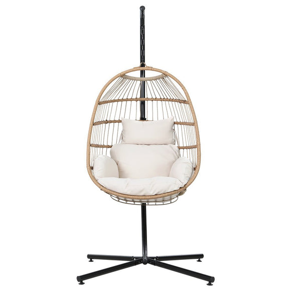 Gardeon Outdoor Egg Swing Chair Wicker Rope Furniture Pod Stand Foldable Yellow - RnR Galore