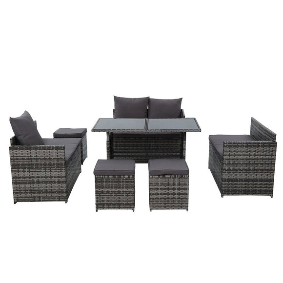 Gardeon Outdoor Furniture Dining Setting Sofa Set Lounge Wicker 9 Seater Mixed Grey - RnR Galore