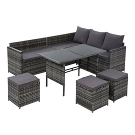 Gardeon Outdoor Furniture Dining Setting Sofa Set Lounge Wicker 9 Seater Mixed Grey - RnR Galore