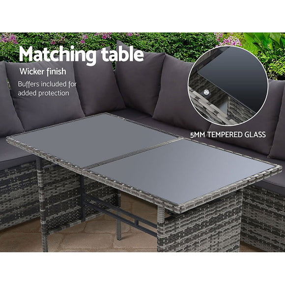 Gardeon Outdoor Furniture Dining Setting Sofa Set Lounge Wicker 9 Seater Mixed Grey - RnR Galore