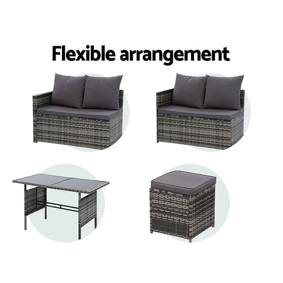 Gardeon Outdoor Furniture Dining Setting Sofa Set Lounge Wicker 9 Seater Mixed Grey - RnR Galore