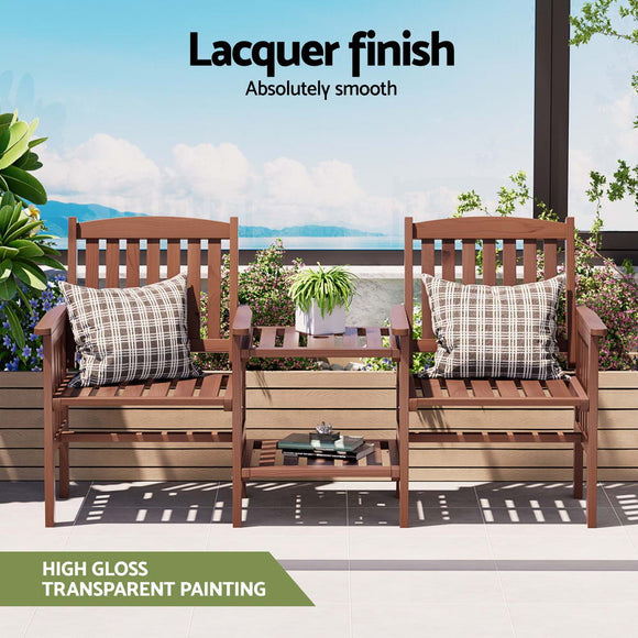 Gardeon Outdoor Garden Bench Loveseat Wooden Table Chairs Patio Furniture Brown - RnR Galore