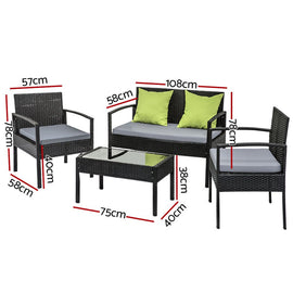 Gardeon Outdoor Sofa Set Wicker Lounge Setting Table and Chairs Storage Cover - RnR Galore