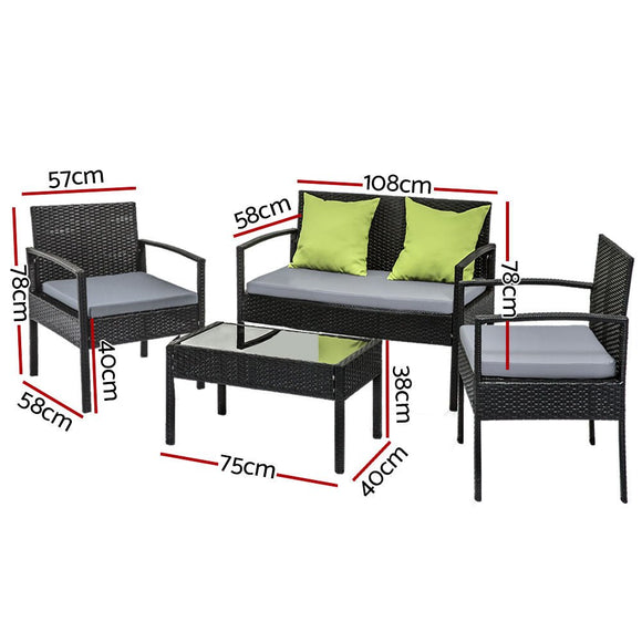 Gardeon Outdoor Sofa Set Wicker Lounge Setting Table and Chairs Storage Cover - RnR Galore