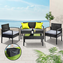 Gardeon Outdoor Sofa Set Wicker Lounge Setting Table and Chairs Storage Cover - RnR Galore