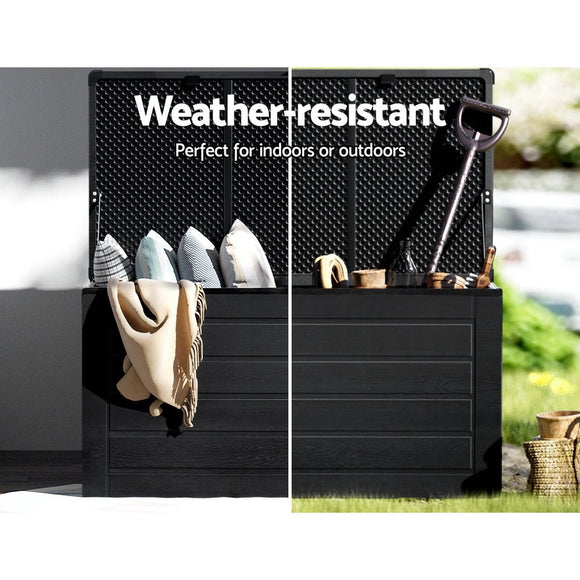 Gardeon Outdoor Storage Box 680L Container Lockable Garden Bench Shed Tool All Black - RnR Galore