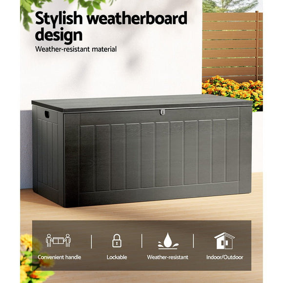 Gardeon Outdoor Storage Box 830L Container Lockable Garden Bench Tool Shed Black - RnR Galore