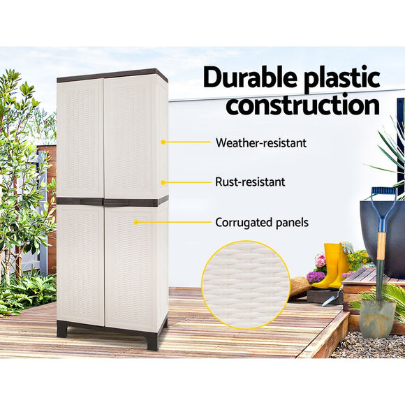 Gardeon Outdoor Storage Cabinet Box 173cm Lockable Cupboard Sheds Adjustable Rattan Beige - RnR Galore