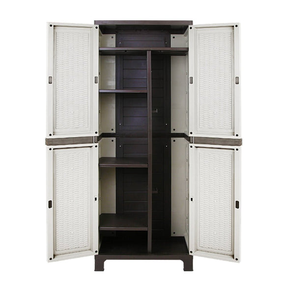 Gardeon Outdoor Storage Cabinet Box 173cm Lockable Cupboard Sheds Adjustable Rattan Beige - RnR Galore