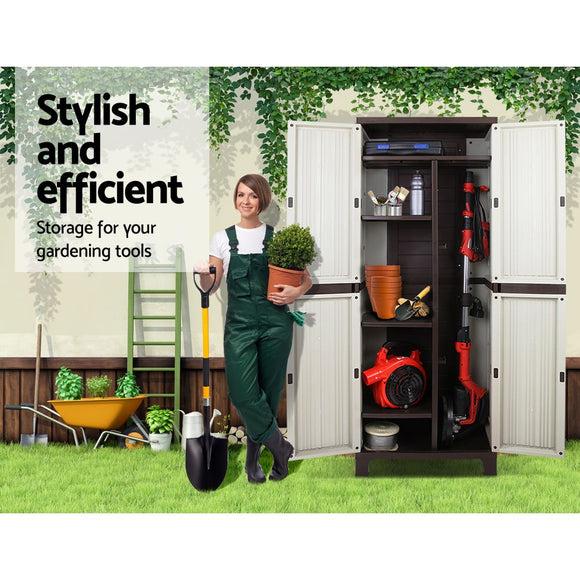 Gardeon Outdoor Storage Cabinet Box 173cm Lockable Cupboard Sheds Garage Adjustable Beige - RnR Galore