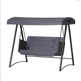 Gardeon Outdoor Swing Chair Garden Bench Furniture Canopy 3 Seater Rattan Grey - RnR Galore