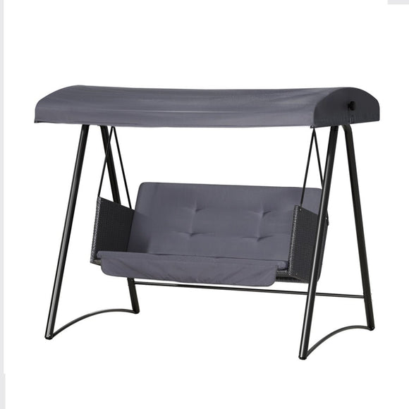 Gardeon Outdoor Swing Chair Garden Bench Furniture Canopy 3 Seater Rattan Grey - RnR Galore