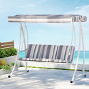 Gardeon Outdoor Swing Chair Garden Bench Furniture Canopy 3 Seater White Grey - RnR Galore