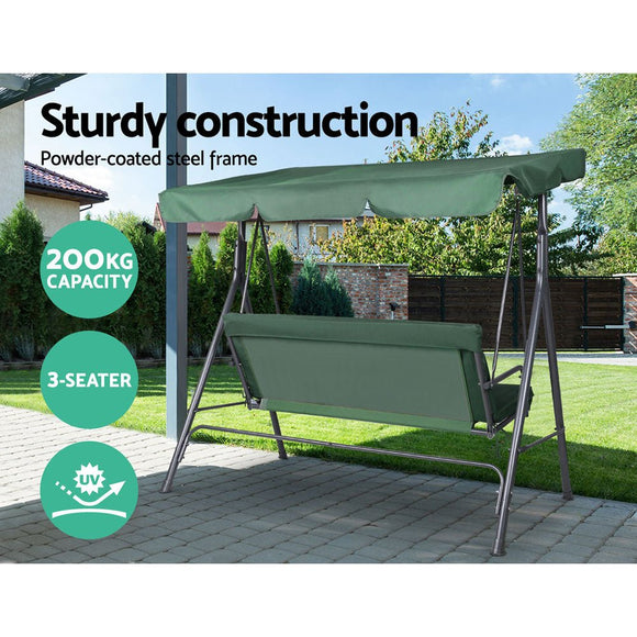Gardeon Outdoor Swing Chair Garden Chair Bench Furniture Canopy 3 Seater Green - RnR Galore