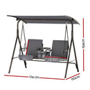 Gardeon Outdoor Swing Chair Garden Chair Canopy Cup Holder 2 Seater Grey - RnR Galore