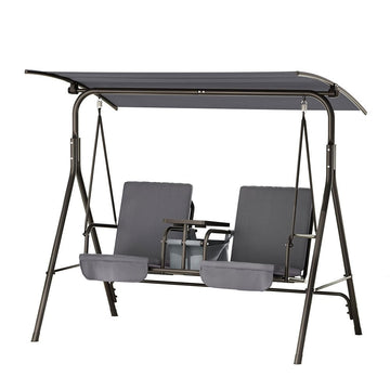 Gardeon Outdoor Swing Chair Garden Chair Canopy Cup Holder 2 Seater Grey - RnR Galore