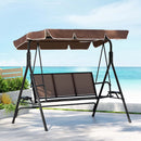 Gardeon Outdoor Swing Chair Garden Chair Canopy Cup Holder 3 Seater Brown - RnR Galore