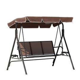 Gardeon Outdoor Swing Chair Garden Chair Canopy Cup Holder 3 Seater Brown - RnR Galore