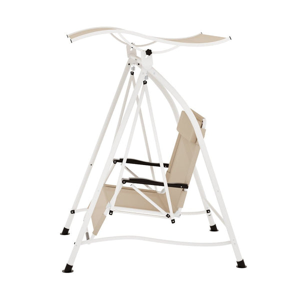 Gardeon Outdoor Swing Chair Garden Lounger Furniture Canopy 2 Seater Beige - RnR Galore