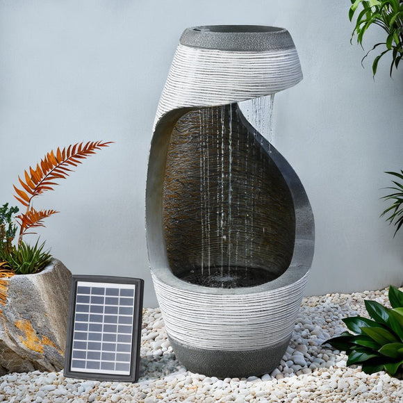 Gardeon Solar Fountain Water Feature Bird Bath Outdoor Garden Cascade 48CM Grey - RnR Galore