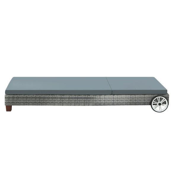 Gardeon Sun Lounge Wicker Lounger Outdoor Furniture Day Bed Wheels Patio Grey - RnR Galore