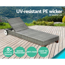 Gardeon Sun Lounge Wicker Lounger Outdoor Furniture Day Bed Wheels Patio Grey - RnR Galore